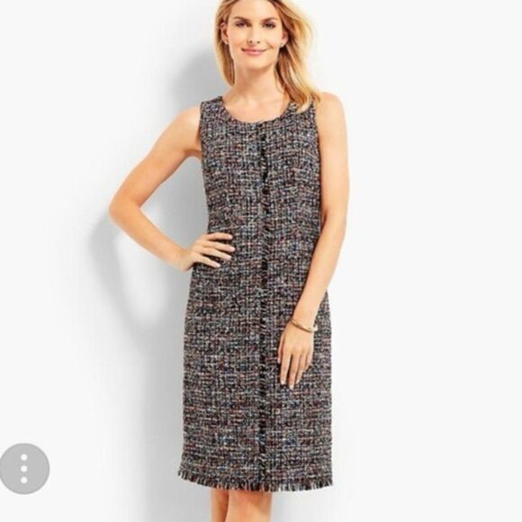 NWT Talbots Black Multi Fringed Festive Tweed Sleeveless Sheath Dress - Picture 2 of 16
